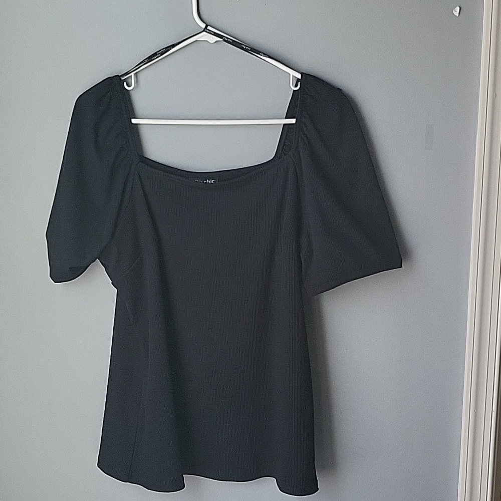 City Chic black ribbed knit short sleeve top